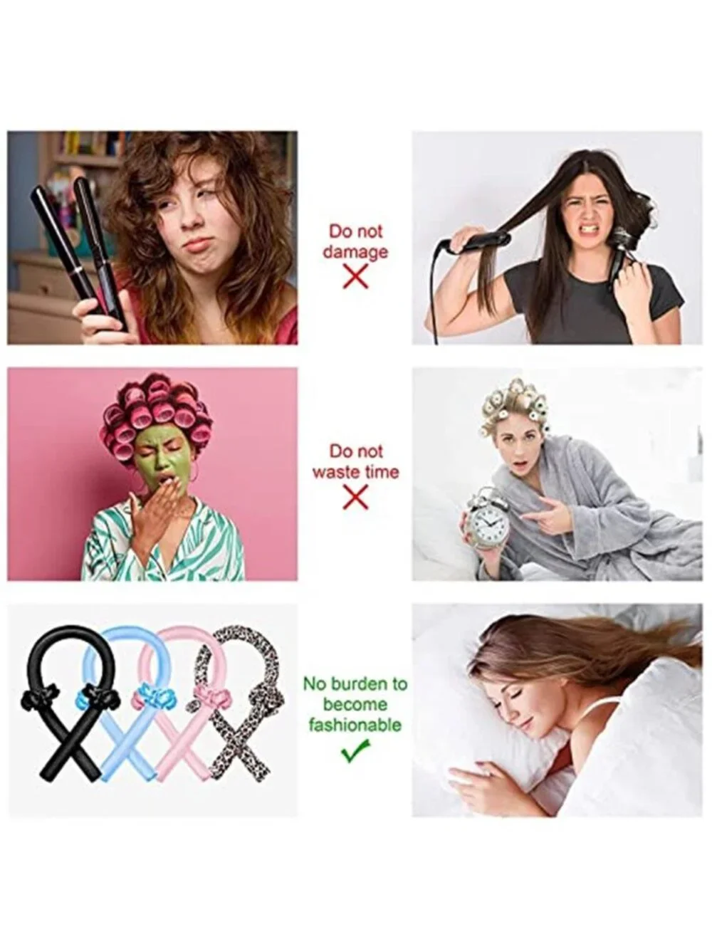 Heatless Curling Rod Headband, No Heat Silk Ribbon Rollers for